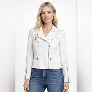 Rebecca Taylor Eyelet Moto Jacket White Cotton Size 8